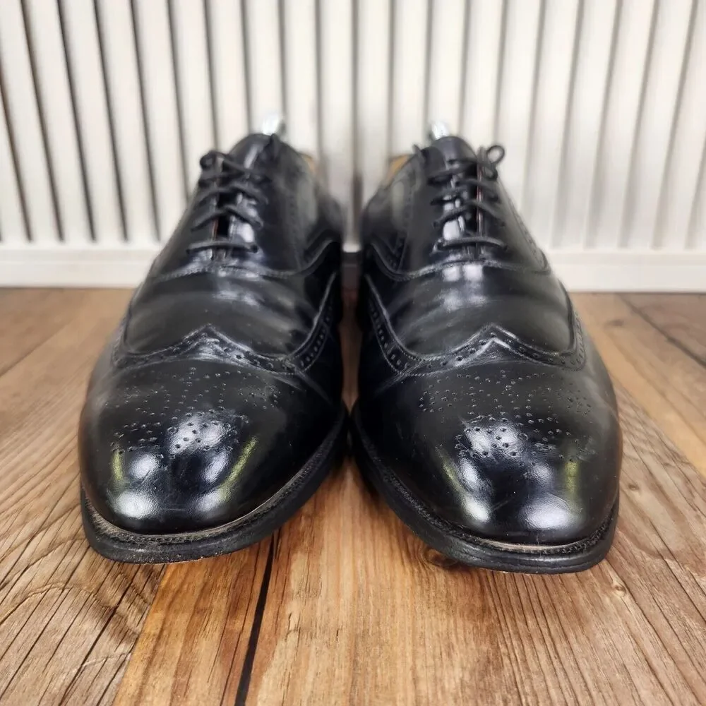 VTG Johnston Murphy Aristocraft Wingtip Oxfords Mens Sz 10 D Black Leather Shoes